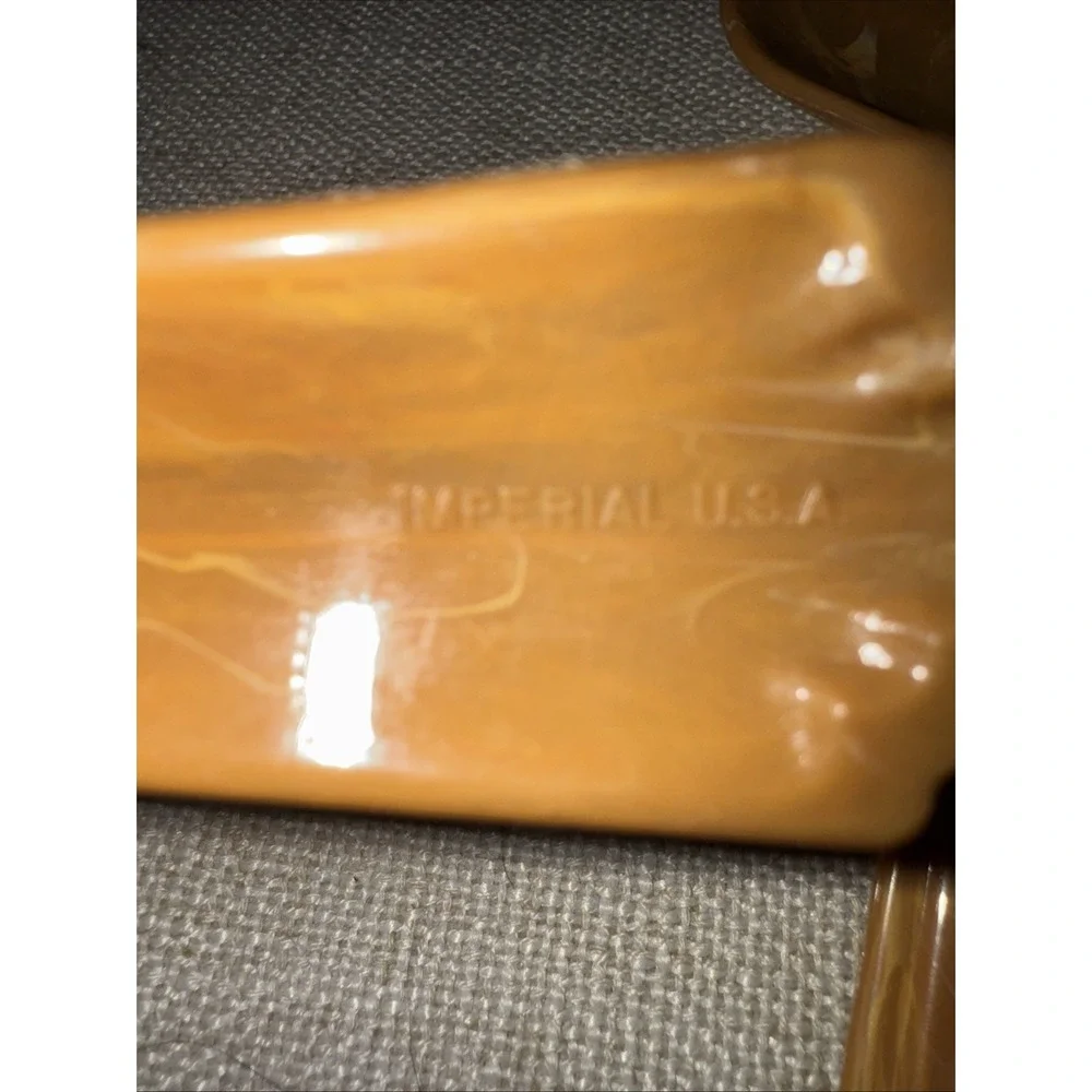 Vintage Imperial USA PlasticServing Spoon‎ And Fork Marbled Butterscotch 8 1/2